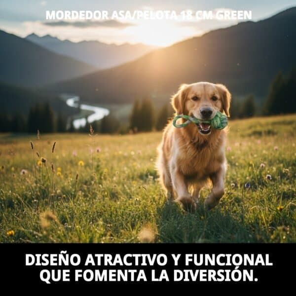 mordedor asa con pelota 18 cm tpr green moly | juguete resistente para morder y tirar