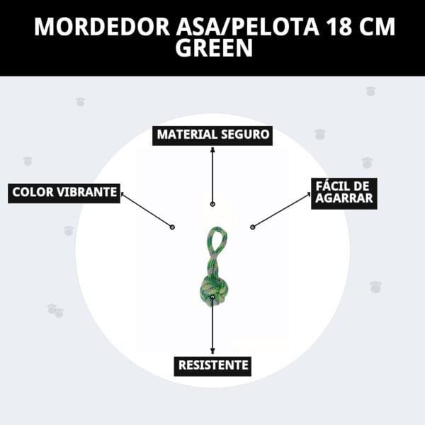 mordedor asa con pelota 18 cm tpr green moly | juguete resistente para morder y tirar