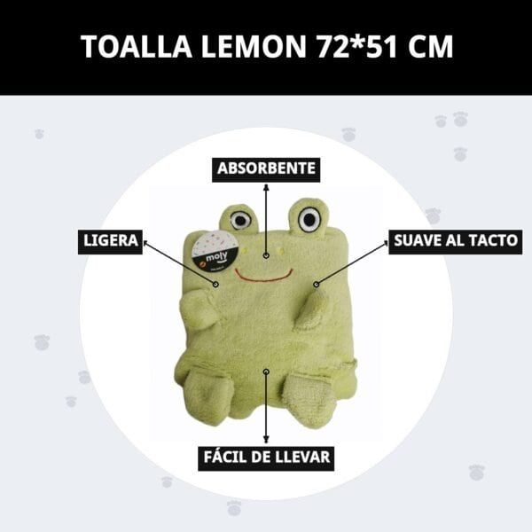 toalla lemon antiácaros 72×51 cm moly | suave, absorbente y protectora para perros y gatos