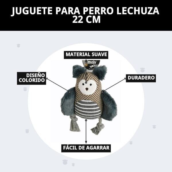 juguete lechuza para perros 22 cm moly | peluche suave con sonido y estimulación sensorial
