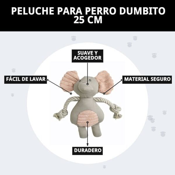 peluche dumbito para perros 25 cm moly | juguete suave con sonido y súper tierno