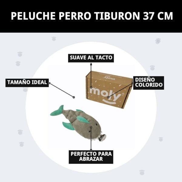 peluche tiburón para perros 37 cm moly | juguete interactivo con sonido y súper suave