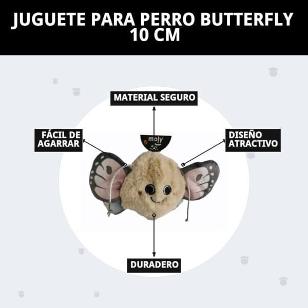 juguete para perros butterfly 10 cm moly | mordedor pequeño y resistente para juego activo