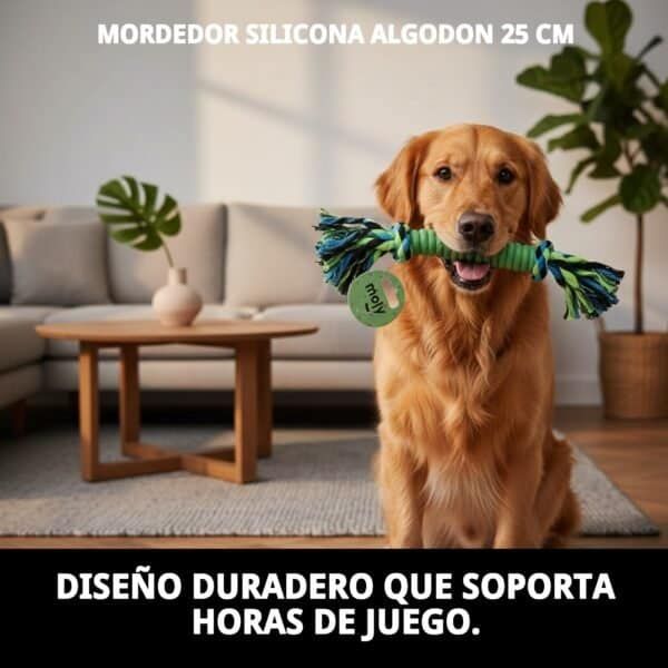 mordedor para perros de silicona y algodón 25 cm | juguete resistente y limpia dientes moly calidad