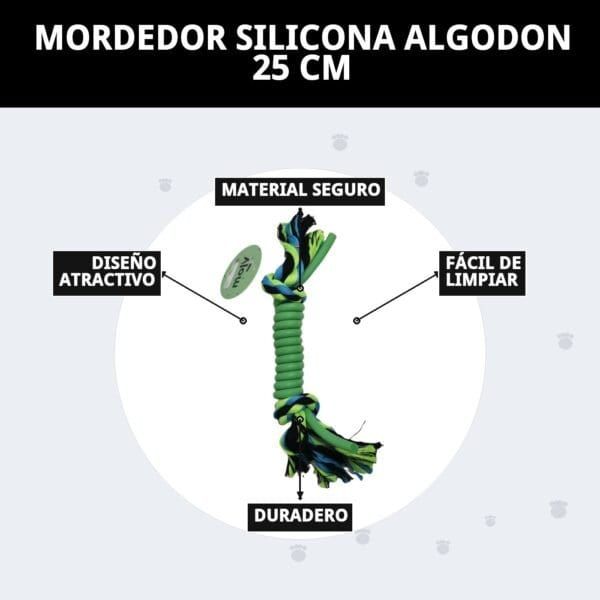 mordedor para perros de silicona y algodón 25 cm | juguete resistente y limpia dientes moly calidad