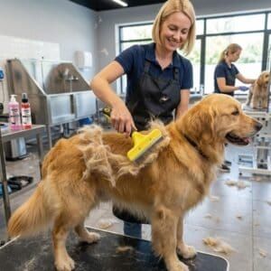 Cuidado y grooming canino en TodoMASKOTAS con herramientas profesionales para eliminar pelo muerto.
