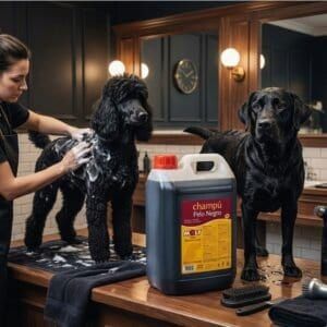 Champú pelo negro para perros de 5 litros que realza el color, aporta brillo y mantiene la energía del pelaje oscuro.