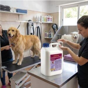 Crema suavizante para perros grandes, largos y enredados. Perfecta para el cuidado y la higiene de mascotas en peluquerías.