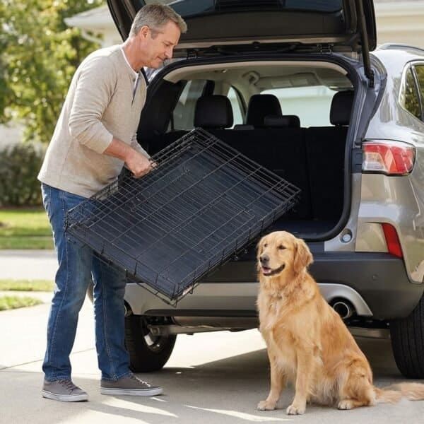 Jaula para perros grande, resistente y segura, ideal para viajes y hogar.