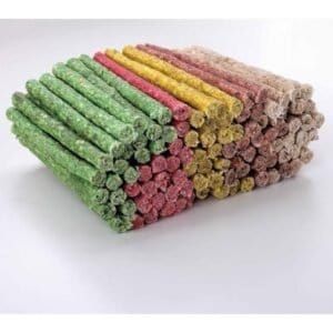 Palillos de colores para perros, snack masticable 9/10 mm, bolsa 100 unidades. — TodoMASKOTAS, tienda online.