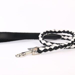 Correa de piel trenzada de 120 cm con mosquetón para perros, estilo de lujo, resistente y elegante.