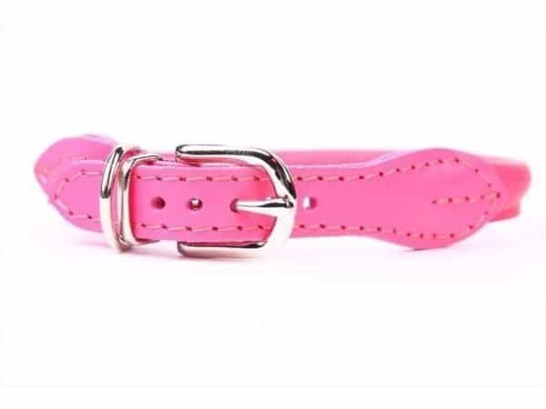Correa para mascotas en piel roja, resistente y elegante, longitud 40 cm, ideal para perros pequeños.