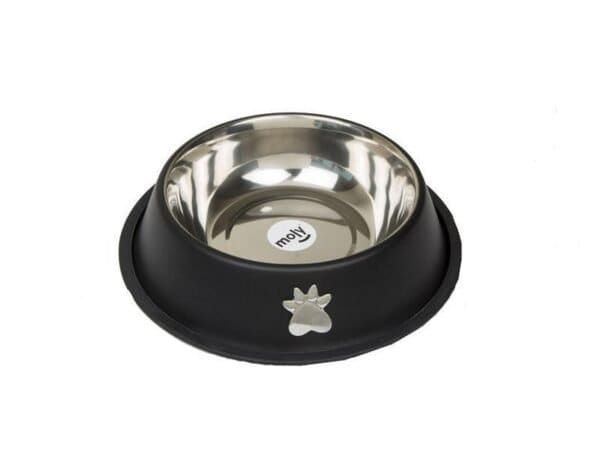 Comedero para mascotas de acero inoxidable 18cm, 0,90L, con base antideslizante y diseño resistente.