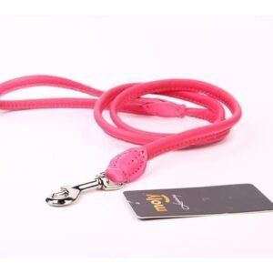 Correa de piel rosa para perros de 120 cm, resistente y duradera, ideal para entrenamiento y paseo.