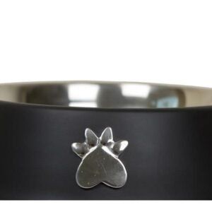 Recipiente de acero inoxidable para mascotas, resistente a golpes y anti-desgaste, con diseño de huella.