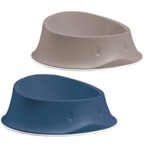 Comedero para mascotas N2 0,65L en colores beige y azul, ideal para perros y gatos, con capacidad de 0,65L.