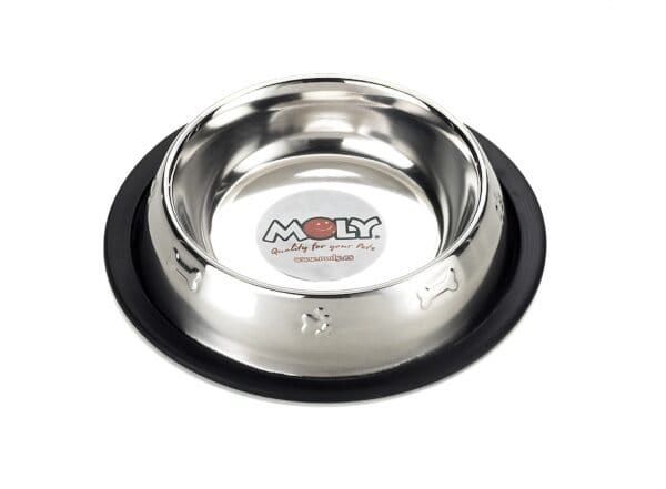 Tazón metálico para mascotas, comedero de acero inoxidable con base antideslizante.