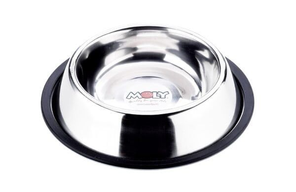 Comedero de acero inoxidable anti-deslizante para mascotas, capacidad 0.55L. Resistente y fácil de limpiar.