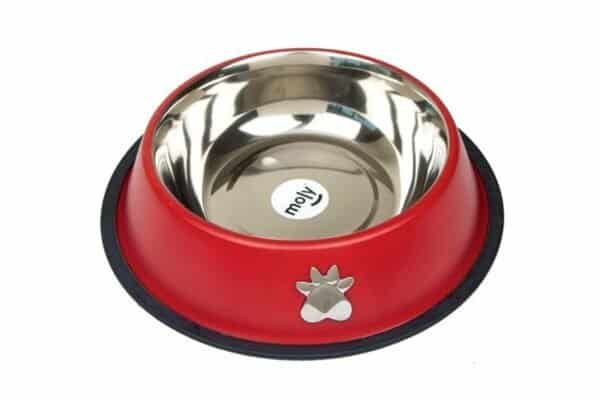 Comedero para mascotas de acero inoxidable, anti-deslizante y resistente, ideal para perros y gatos.