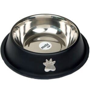 Comedero para mascotas en acero inoxidable y base antideslizante, 22cm, 1.55L. Resistente y fácil de limpiar.