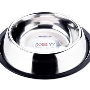 Comedero de acero inoxidable para mascotas, anti-deslizante, capacidad 0.55L. Duradero y fácil de limpiar.