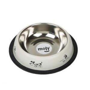 Comedero de acero inoxidable para gatos, 12cm y 0,22L, con dibujos divertidos.