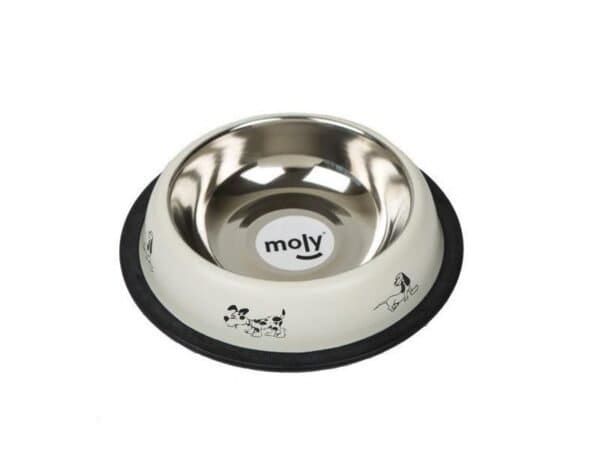 Comedero de acero inoxidable para gatos, 12cm y 0,22L, con dibujos divertidos.