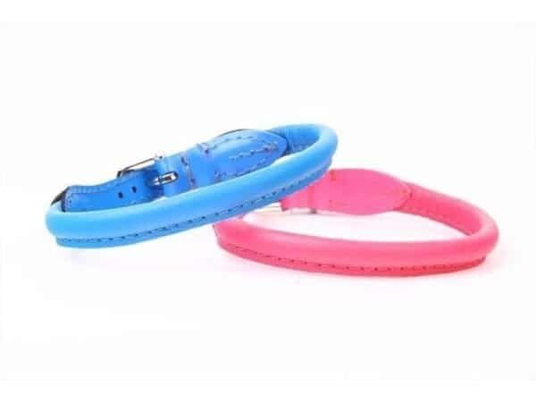 Collar de piel para perro en colores rosa y azul, 40 cm de tamaño, resistente y elegante.