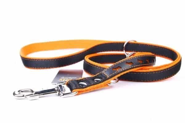 Correa de piel reflejante de 220 cm para perros, resistente y segura para paseos nocturnos.