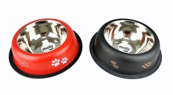 Comedero de acero para perros cocker, capacidad 0,85 litros, diseño antideslizante y fácil de limpiar.