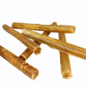 Palos de piel de 25 cm, snack natural y resistente para perros, ideal para morder y jugar.