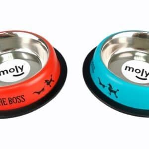 Tazón comida perro acero inoxidable con base antideslizante de 16cm y 0,55L, ideal para mascotas.