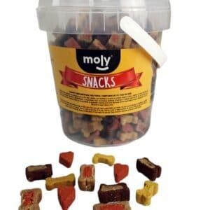 Snacks para perros, con proteínas, en bol de 500 g, sabor huesitos y corazones.