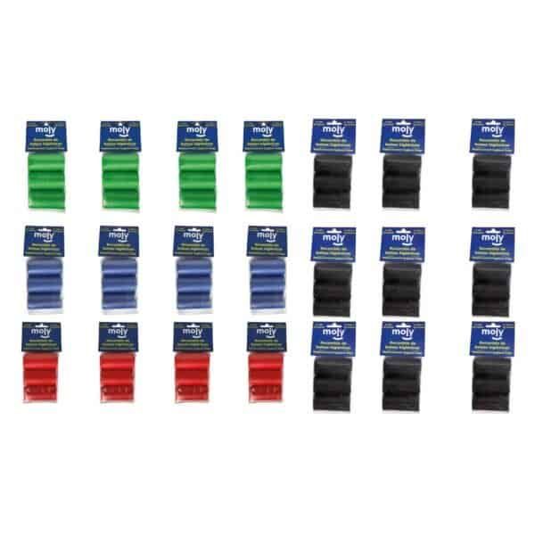 Bolsas resistentes y prácticas para pasear con tu perro. Pack de 60 bolsas higiénicas en varios colores.