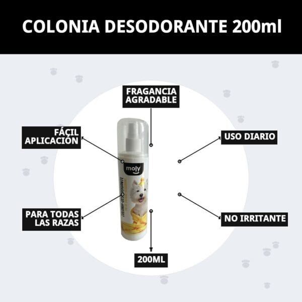 Colonia perros 200ml, aroma agradable, frescura duradera, fácil aplicación, uso diario, no irritante, ideal para todas las razas.