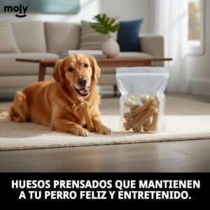 Hueso prensado de 26 cm. en bolsa, snack resistente y natural para perros felices.