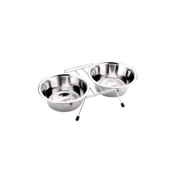 Comedero doble para mascotas con soporte de 16.5 cm y capacidad de 0.70L.