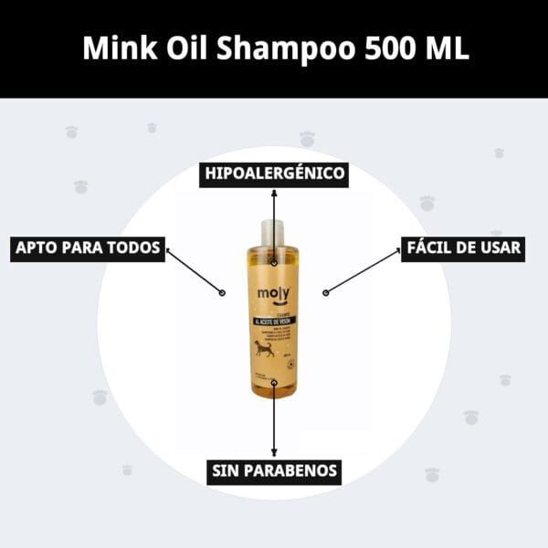 champú aceite de visón 500 ml moly | nutrición profunda y brillo intenso para pelos largos y delicados