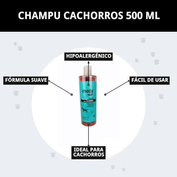 champú para cachorros 500 ml moly | limpieza ultra suave para pieles sensibles