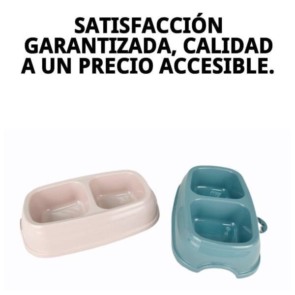 Comedero doble para mascotas, resistente y fácil de limpiar, ideal para perros y gatos.
