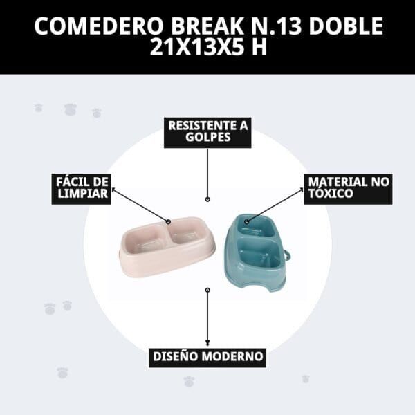 Comedero doble para perros y gatos, resistente a golpes, no tóxico y fácil de limpiar.