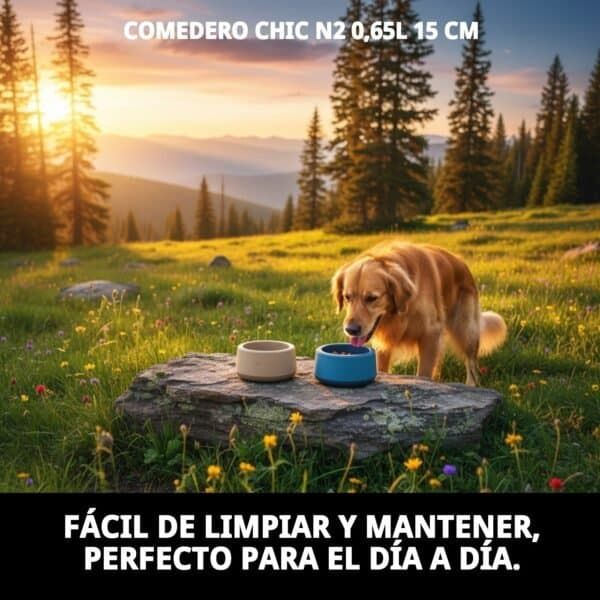 Comedero para mascotas de 0,65L y 15 cm, diseño moderno y fácil de limpiar. Ideal para perros y gatos en casa o exteriores.
