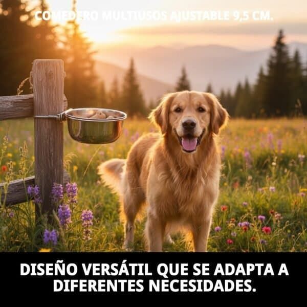 Comedero multiusos para perros, ajustable a 9,5 cm, hecho de acero inoxidable, ideal para mascotas en todas las ocasiones.