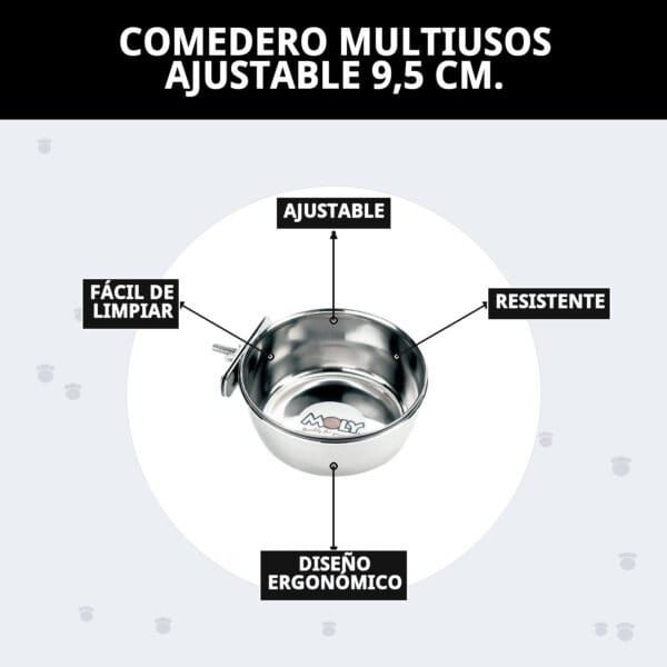 Comedero multiusos ajustable para mascotas, resistente y fácil de limpiar. Diseño ergonómico ideal para perros y gatos.