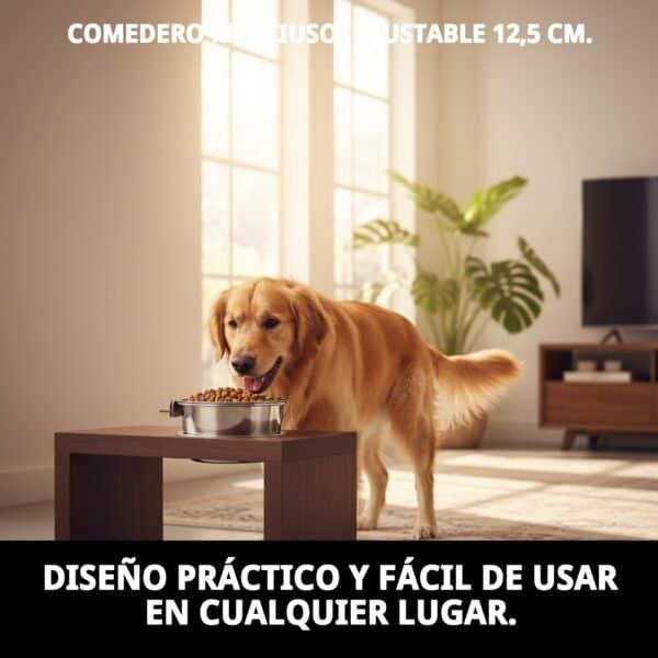 Comedero ajustable para mascotas, fácil de usar y versátil, con tamaño de 12,5 cm para una alimentación cómoda.
