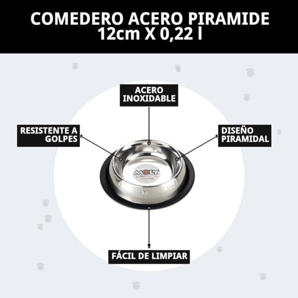 Comedero de acero inoxidable para mascotas, resistente y fácil de limpiar, ideal para perros y gatos.
