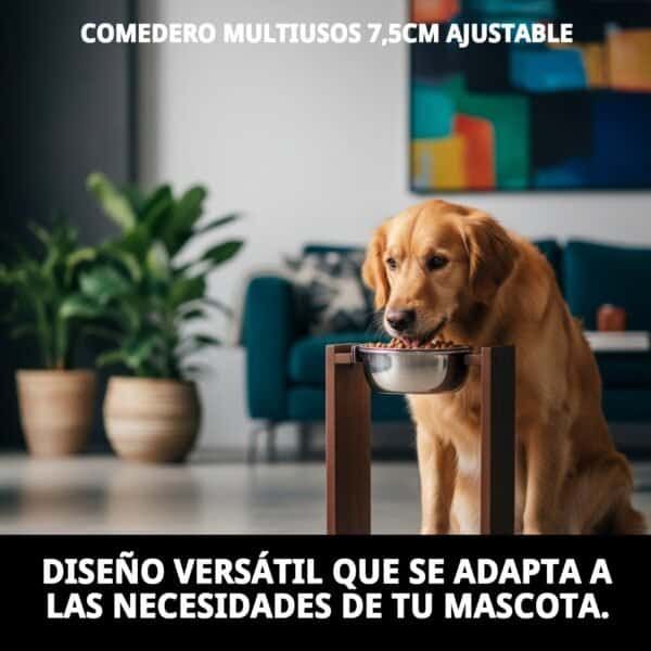 Comedero multiusos ajustable para mascotas, ideal para perros y gatos.