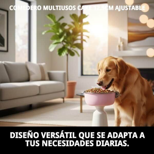 Comedero multiusos ajustable para mascotas, perfecto para comida y agua en el hogar.