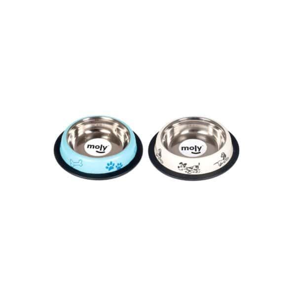 Comedero para gatos de acero inoxidable, 12cm, apto para comida y agua, con base antideslizante.