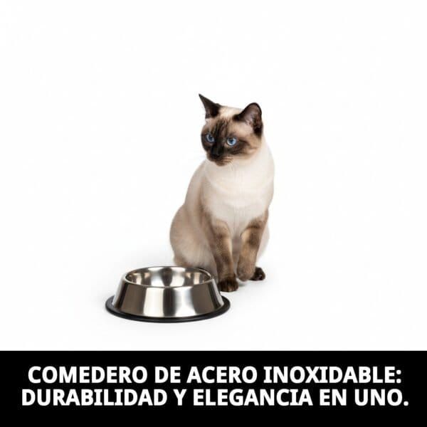 Comedero de acero inoxidable para gatos, duradero y elegante, ideal para alimentación saludable.